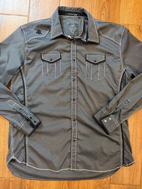 Vintage Roar Men's Charcoal Gray Button-Down Shirt with Contrast Stitching / xxl